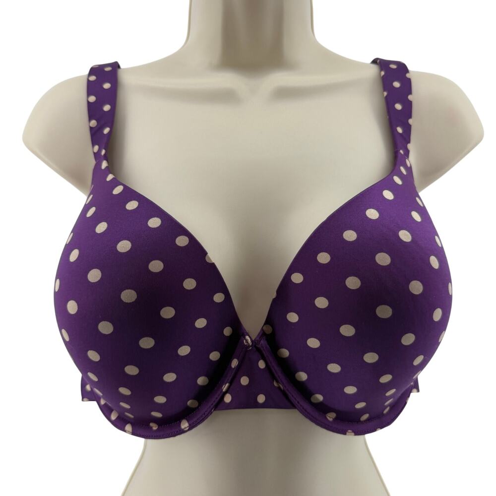 Soma Enhancing Shape Full Coverage Bra Satin Purple with Cream Polka Dot 38D